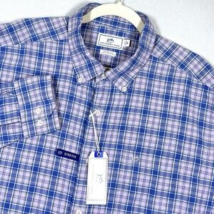 Southern Tide Shirt Men XL Ocean Point Plaid Shirt Linen Blend Violet Fields NWT